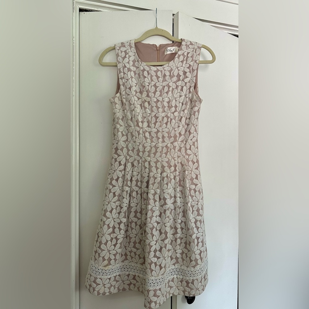 Eliza J Pink and White Lace Midi Dress